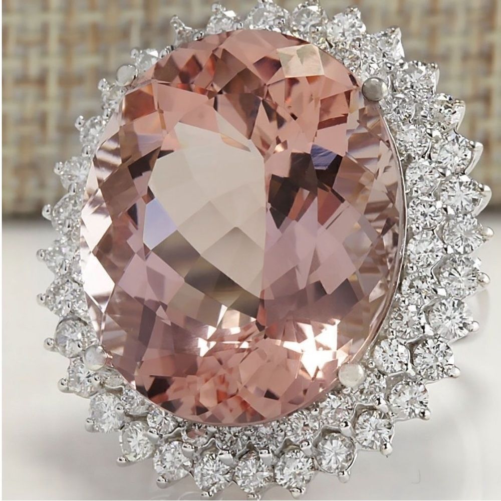11CT ROUND MORGANITE RING W CZ DIAMONDS CIRCLING - Picture 3 of 11